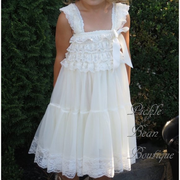 NEW Girls Ivory Lace Dress - Flower Girl Country Rustic Wedding - Picture 3 of 6